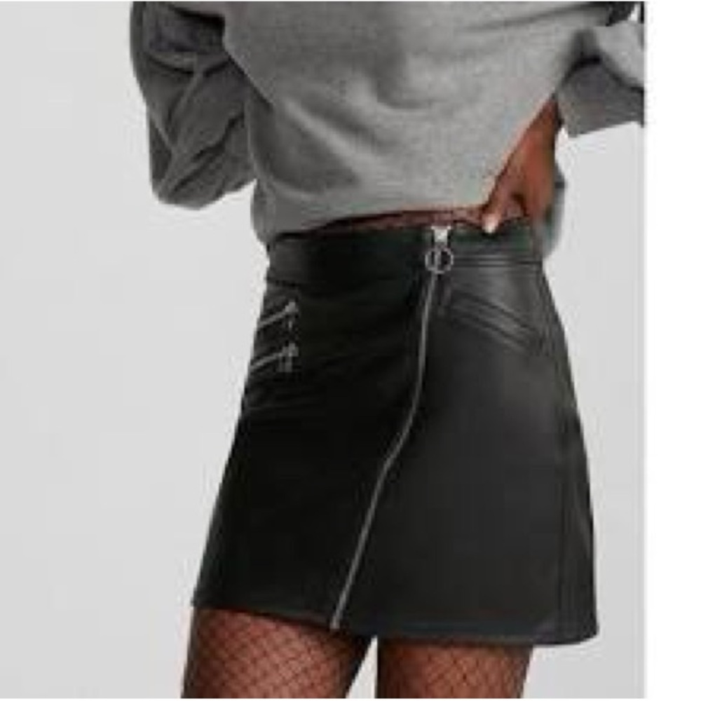 Express Leather Multi-Zipper Skirt